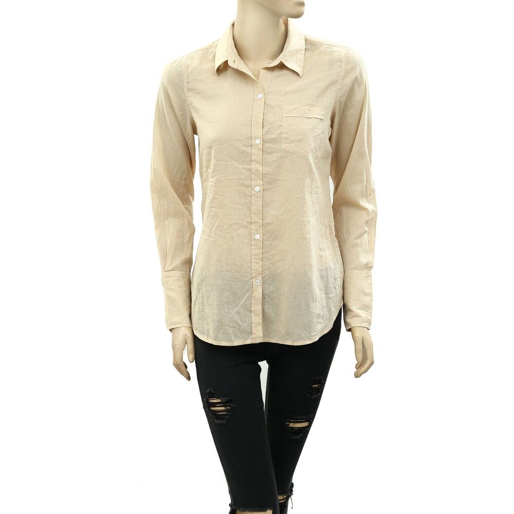 Nili Lotan Cotton Voile NL Buttondown Shirt Tunic Top Collared Nude S 288038